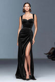 Burgundy A-Line Velvet Ruched Long Formal Dress