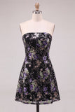 Strapless Pink A-Line Floral Sequins Short Cocktail Dress