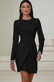 Ivory Asymmetrical Pleated Work Dress with Long Sleeves