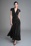 Velvet Caramel Ruched V Neck Long Holiday Party Dress