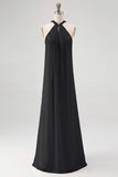 White Chiffon Sheath Halter Long Graduation Dress