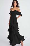 Ruffled Pleated Lilac Off the Shoulder A Line Formal Dress