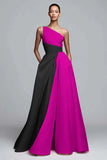 One Shoulder Pink Ruched A Line Formal Dress