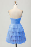 Yellow Strapless A Line Tiered Short Prom Dress with Bow