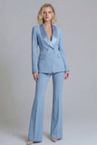 2 Piece Fresh Emerald Shawl Lapel Double Breasted Women's Work Suits