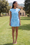 Yellow Round Neck Bodycon Homecoming Dress with 3D Flowers