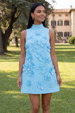 Hot Pink High Neck A-Line Homecoming Dress with 3D Flowers