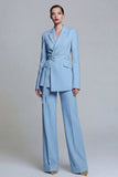 Fuchsia Notched Lapel 2-piece One Button Women's Work Suits with Belt