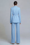 Fuchsia Notched Lapel 2-piece One Button Women's Work Suits with Belt
