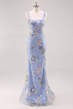 Pink Square Neck Mermaid Floral Long Prom Dress with Beading