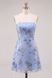 Strapless Pink A-Line Floral Sequins Short Cocktail Dress