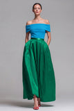 Off the Shoulder Fuchsia and Red A Line Color Block Midi Formal Dress