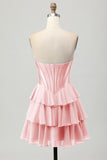 Yellow Strapless Corset A Line Tiered Cocktail Dress