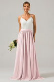 Eucalyptus Open Back Boho Chiffon Long Bridesmaid Dress with Lace