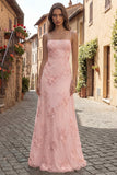 Yellow A-Line Spaghetti Straps Lace Up Back Long Prom Dress with Floral Embroidery