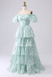 Organza Light Blue Tiered Prom Dress with Corset