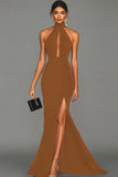 Black Mermaid Halter Neck Satin Formal Dress