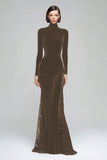 Black Mermaid High Neck Velvet Long Formal Dress with Lace