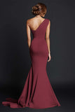 Khaki Mermaid One Shoulder Long Formal Dress