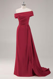 One Shoulder Pleated Champagne Sheath Satin Long Formal Dress