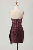 Sparkly Dark Green Strapless Corset Sequins Bodycon Cocktail Dress with Streamer