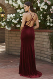 Black Mermaid Velvet Spaghetti Straps Long Holiday Dress with Slit