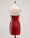 Fuchsia Strapless Beaded Bodycon Short Prom Dress with Slit