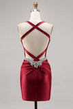 Corset Satin Bodycon Dark Green Cocktail Dress