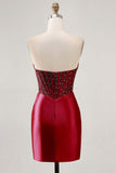 Sparkly Fuchsia Corset Tight Satin Short Prom Dress