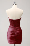 Fuchsia Sweetheart Corset Tight Cocktail Dress with Beading