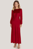 Ivory Satin Scoop Neck A-Line Ankle Length Formal Dress with Long Sleeves