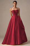 Yellow Strapless A Line Satin Long Prom Dress