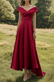Sage Off The Shoulder Slim Formal Dress with Wide Hem