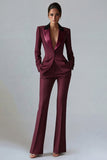 Women's Dark Green One Button Peak Lapel 2-piece Work Suits