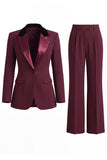 Women's Dark Green One Button Peak Lapel 2-piece Work Suits