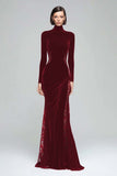 Black Mermaid High Neck Velvet Long Formal Dress with Lace