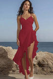 White Spaghetti Straples Ruched Ruffled Graduation Dress with Slit