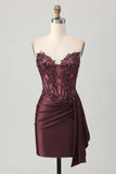 Sparkly Dark Green Strapless Corset Sequins Bodycon Cocktail Dress with Streamer