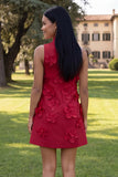 Hot Pink High Neck A-Line Homecoming Dress with 3D Flowers