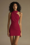 White Halter Ruched Short Graduation Dress