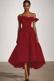 Off The Shoulder A Line Black Satin Formal Dress