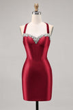 Corset Satin Bodycon Dark Green Cocktail Dress