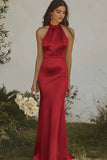 Light yellow Halter Mermaid Satin Bridesmaid Dress