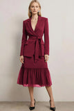 Dark Purple 2 Piece Peak Lapel Pencil Midi Business Suits