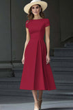 Daffodil A Line Boat Neck Vintage Satin Long Work Dress