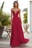 Pink A Line Pleated Long Wedding Guest Dress