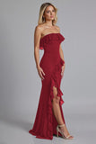 Black Off the Shoulder Ruffled Long Formal Dress with Slit