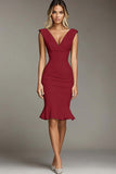 White V-Neck Bodycon Short Formal Dress