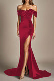 Off The Shoulder Mermaid Black Formal Dress With Slit