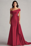 One Shoulder Pleated Champagne Sheath Long Formal Dress